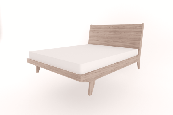 queen sized wooden bed with headboard