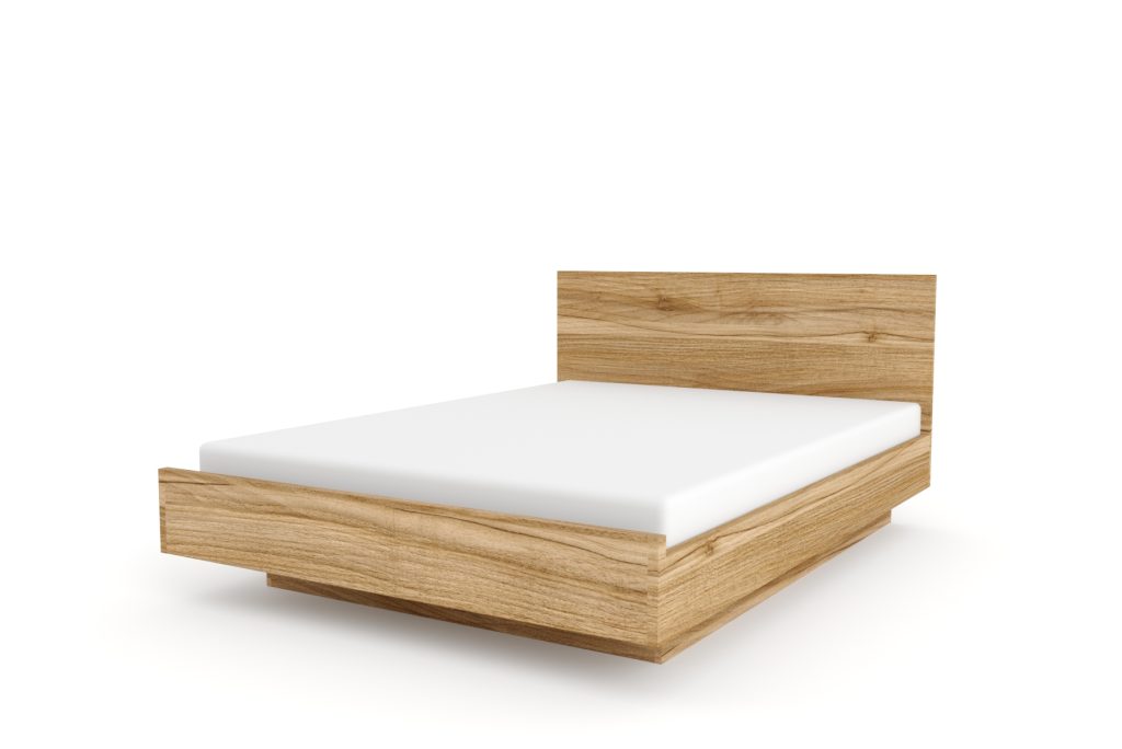 Wooden Floating Bed with Headboard
